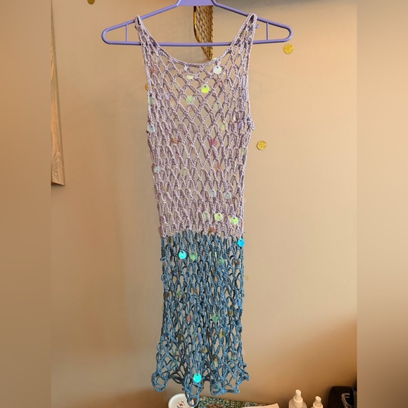Two-Tone Crochet Net Sequin Cover-Up Dress – Festival / Beach - Picture 1 of 5
